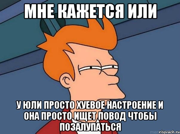 мне кажется или у юли просто хуевое настроение и она просто ищет повод чтобы позалупаться, Мем  Фрай (мне кажется или)