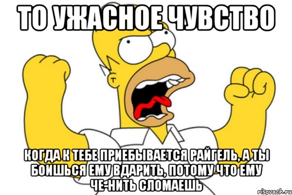 то ужасное чувство когда к тебе приебывается райгель, а ты боишься ему вдарить, потому что ему че-нить сломаешь, Мем Разъяренный Гомер