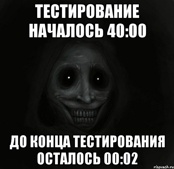 тестирование началось 40:00 до конца тестирования осталось 00:02, Мем Ночной гость