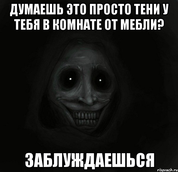 думаешь это просто тени у тебя в комнате от мебли? заблуждаешься, Мем Ночной гость