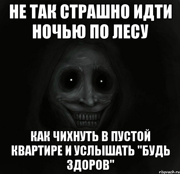 не так страшно идти ночью по лесу как чихнуть в пустой квартире и услышать "будь здоров", Мем Ночной гость