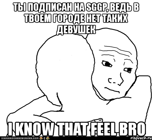 ты подписан на sggp, ведь в твоем городе нет таких девушек i know that feel bro, Мем I Know That Feel Bro