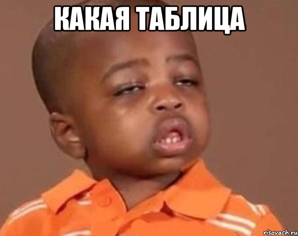 какая таблица , Мем  Какой пацан (негритенок)