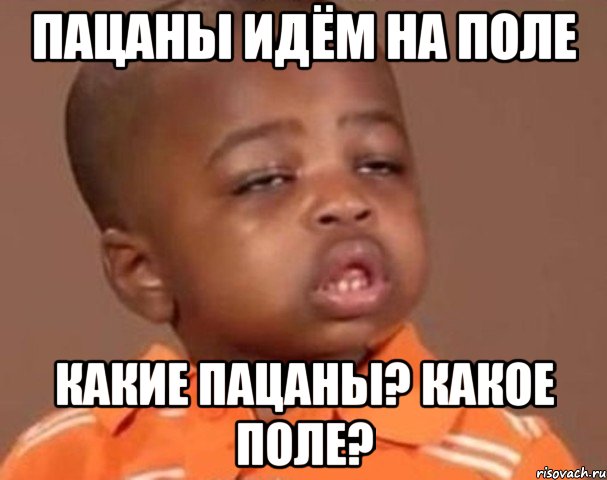 пацаны идём на поле какие пацаны? какое поле?, Мем  Какой пацан (негритенок)