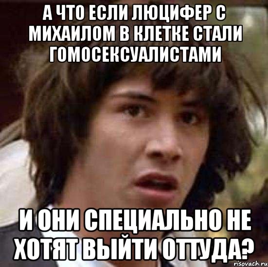 а что если люцифер с михаилом в клетке стали гомосексуалистами и они специально не хотят выйти оттуда?, Мем А что если (Киану Ривз)