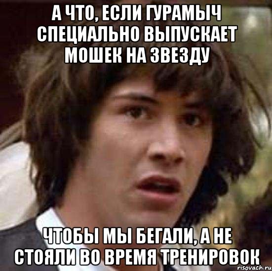 а что, если гурамыч специально выпускает мошек на звезду чтобы мы бегали, а не стояли во время тренировок, Мем А что если (Киану Ривз)