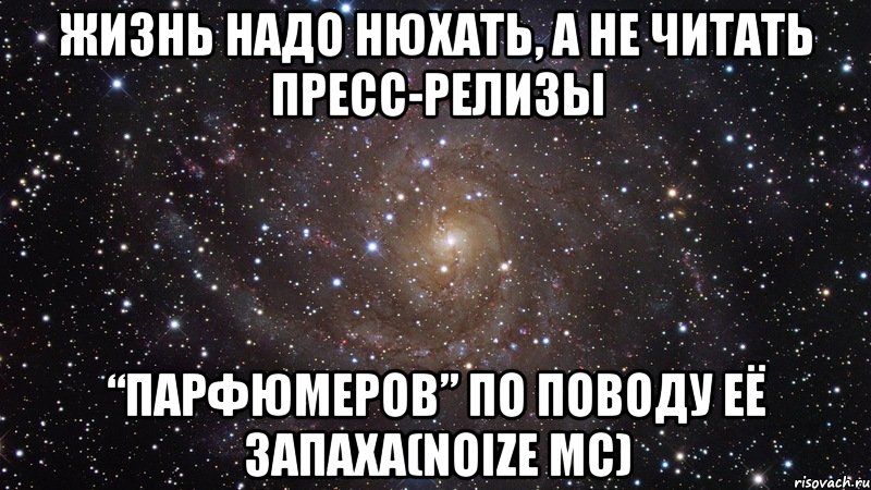 жизнь надо нюхать, а не читать пресс-релизы “парфюмеров” по поводу её запаха(noize mc), Мем  Космос (офигенно)