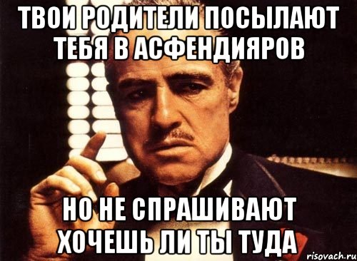 твои родители посылают тебя в асфендияров но не спрашивают хочешь ли ты туда, Мем крестный отец