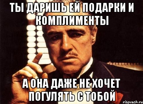 ты даришь ей подарки и комплименты а она даже не хочет погулять с тобой, Мем крестный отец