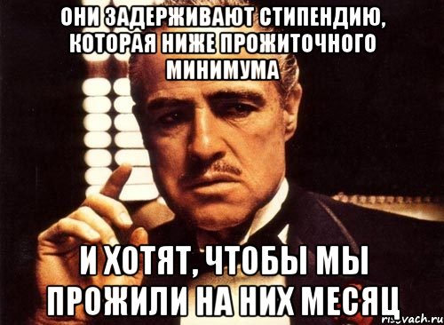 они задерживают стипендию, которая ниже прожиточного минимума и хотят, чтобы мы прожили на них месяц, Мем крестный отец