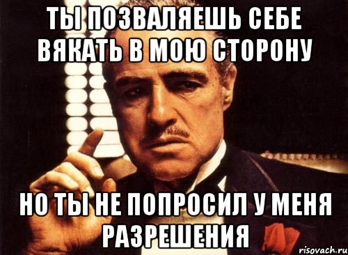 ты позваляешь себе вякать в мою сторону но ты не попросил у меня разрешения, Мем крестный отец