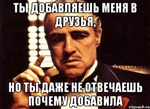 ты добавляешь меня в друзья, но ты даже не отвечаешь почему добавила, Мем крестный отец