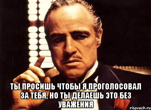  ты просишь чтобы я проголосовал за тебя, но ты делаешь это без уважения, Мем крестный отец