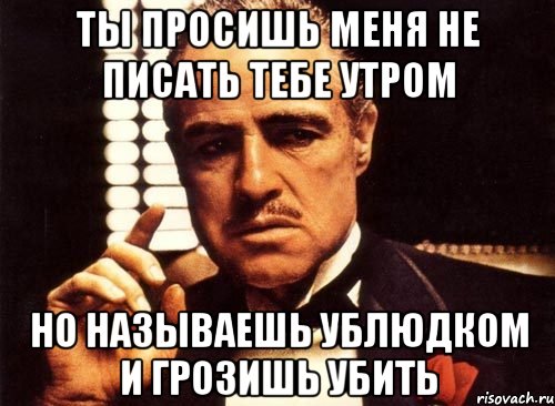 ты просишь меня не писать тебе утром но называешь ублюдком и грозишь убить, Мем крестный отец