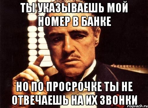 ты указываешь мой номер в банке но по просрочке ты не отвечаешь на их звонки, Мем крестный отец