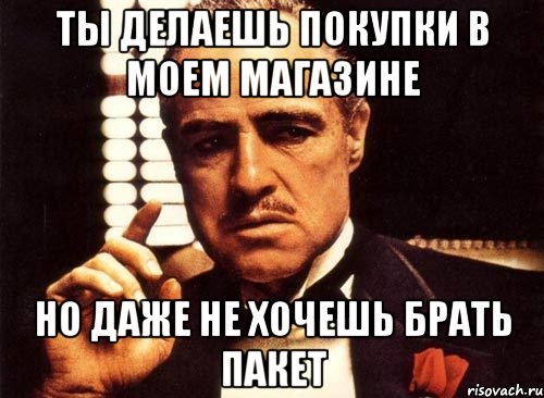 ты делаешь покупки в моем магазине но даже не хочешь брать пакет, Мем крестный отец