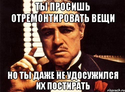 ты просишь отремонтировать вещи но ты даже не удосужился их постирать, Мем крестный отец