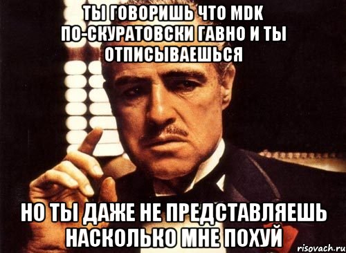 ты говоришь что mdk по-скуратовски гавно и ты отписываешься но ты даже не представляешь насколько мне похуй, Мем крестный отец