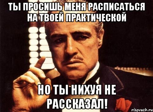 ты просишь меня расписаться на твоей практической но ты нихуя не рассказал!, Мем крестный отец