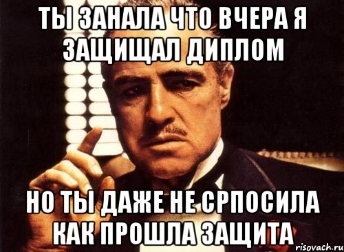 ты занала что вчера я защищал диплом но ты даже не српосила как прошла защита, Мем крестный отец