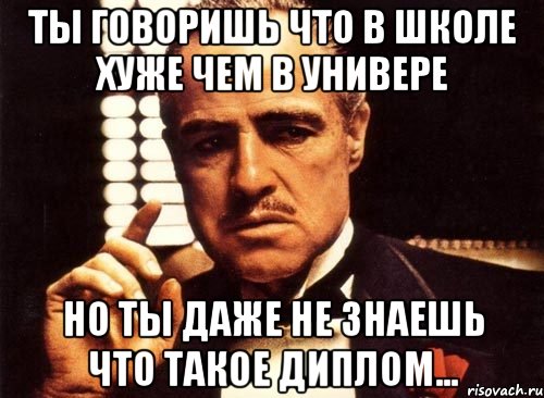 ты говоришь что в школе хуже чем в универе но ты даже не знаешь что такое диплом..., Мем крестный отец