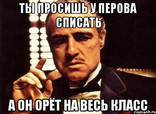 ты просишь у перова списать а он орёт на весь класс, Мем крестный отец