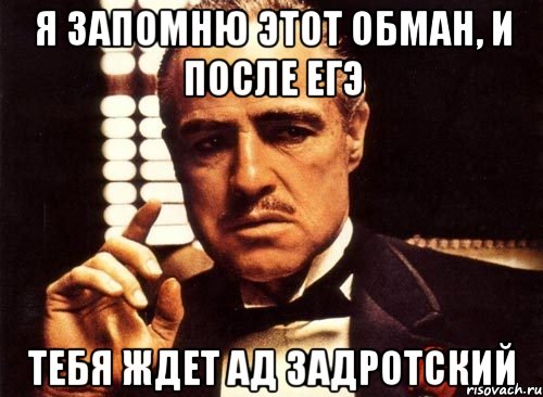 я запомню этот обман, и после егэ тебя ждет ад задротский, Мем крестный отец