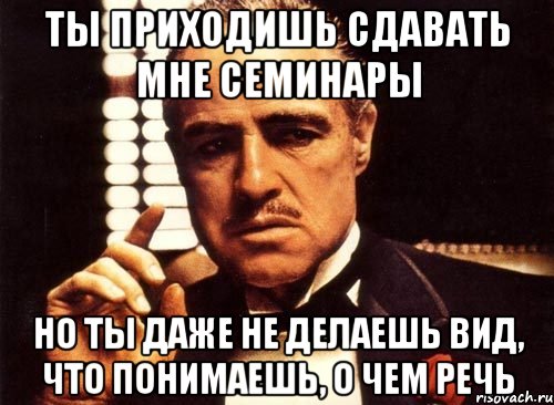 ты приходишь сдавать мне семинары но ты даже не делаешь вид, что понимаешь, о чем речь, Мем крестный отец