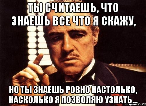 ты считаешь, что знаешь все что я скажу, но ты знаешь ровно настолько, насколько я позволяю узнать..., Мем крестный отец