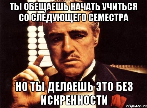 ты обещаешь начать учиться со следующего семестра но ты делаешь это без искренности, Мем крестный отец