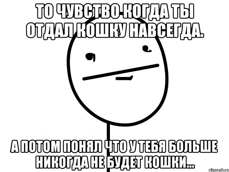 то чувство когда ты отдал кошку навсегда. а потом понял что у тебя больше никогда не будет кошки..., Мем Покерфэйс