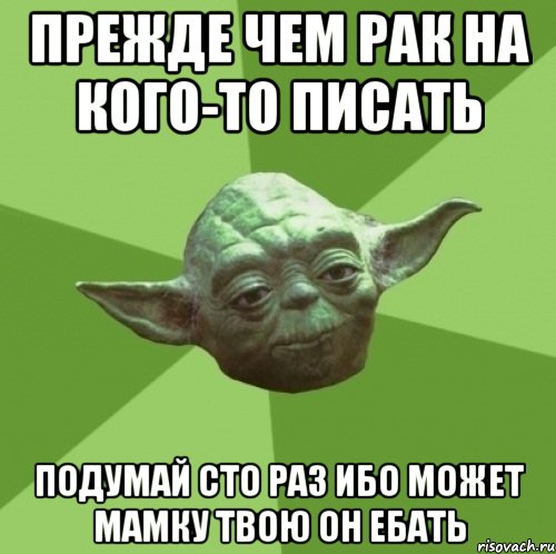 прежде чем рак на кого-то писать подумай сто раз ибо может мамку твою он ебать, Мем Мастер Йода