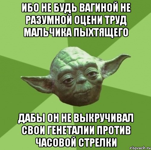 ибо не будь вагиной не разумной оцени труд мальчика пыхтящего дабы он не выкручивал свои генеталии против часовой стрелки, Мем Мастер Йода