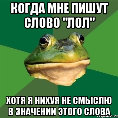 когда мне пишут слово "лол" хотя я нихуя не смыслю в значении этого слова, Мем  Мерзкая жаба