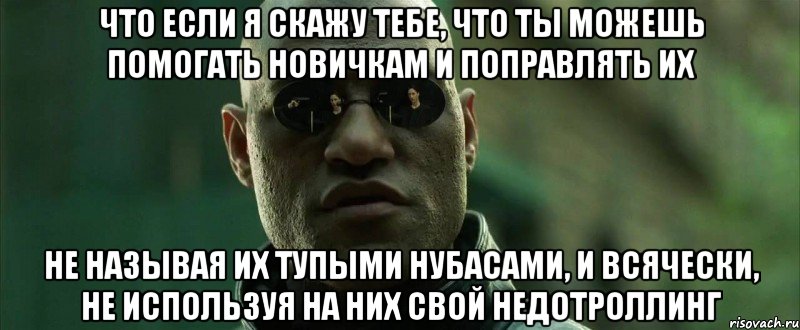 что если я скажу тебе, что ты можешь помогать новичкам и поправлять их не называя их тупыми нубасами, и всячески, не используя на них свой недотроллинг