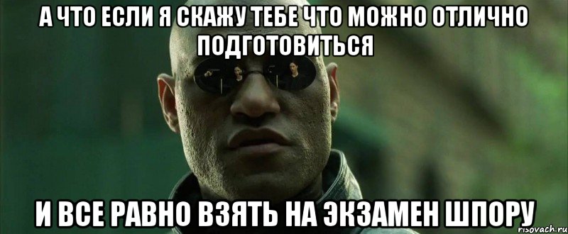 а что если я скажу тебе что можно отлично подготовиться и все равно взять на экзамен шпору, Мем  морфеус