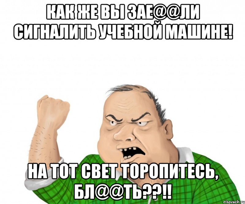 как же вы зае@@ли сигналить учебной машине! на тот свет торопитесь, бл@@ть??!!, Мем мужик