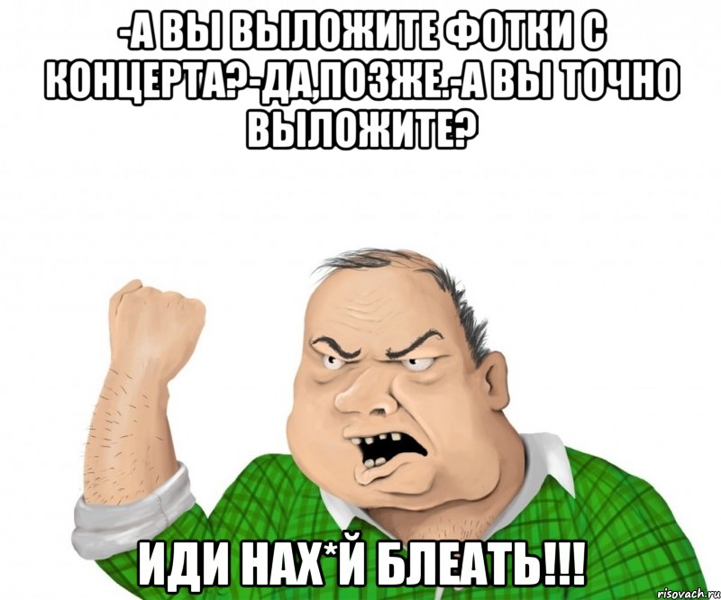-а вы выложите фотки с концерта?-да,позже.-а вы точно выложите? иди нах*й блеать!!!, Мем мужик
