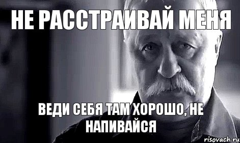 Не расстраивай меня Веди себя там хорошо, не напивайся, Мем Не огорчай Леонида Аркадьевича