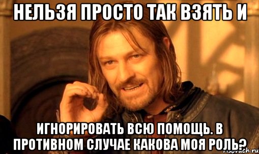 нельзя просто так взять и игнорировать всю помощь. в противном случае какова моя роль?, Мем Нельзя просто так взять и (Боромир мем)