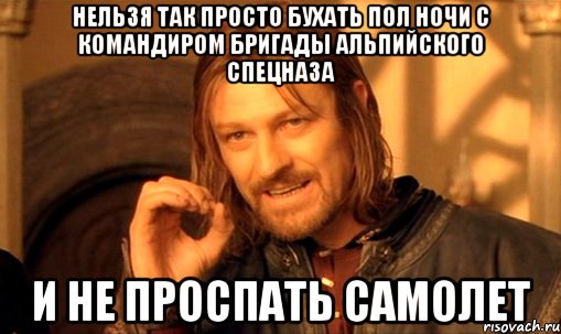 нельзя так просто бухать пол ночи с командиром бригады альпийского спецназа и не проспать самолет, Мем Нельзя просто так взять и (Боромир мем)