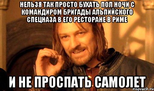 нельзя так просто бухать пол ночи с командиром бригады альпийского спецназа в его ресторане в риме и не проспать самолет, Мем Нельзя просто так взять и (Боромир мем)