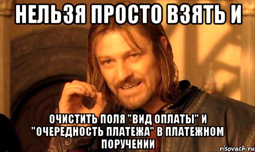 нельзя просто взять и очистить поля "вид оплаты" и "очередность платежа" в платежном поручении