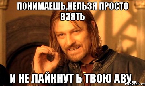 понимаешь,нельзя просто взять и не лайкнут ь твою аву.., Мем Нельзя просто так взять и (Боромир мем)