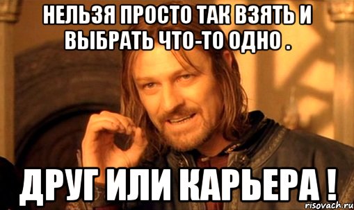 нельзя просто так взять и выбрать что-то одно . друг или карьера !, Мем Нельзя просто так взять и (Боромир мем)