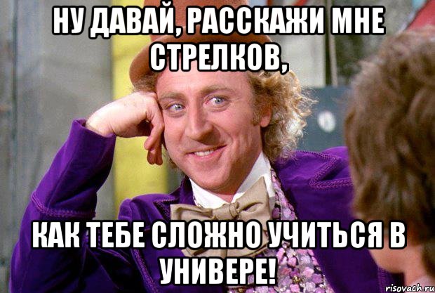 ну давай, расскажи мне стрелков, как тебе сложно учиться в универе!, Мем Ну давай расскажи (Вилли Вонка)