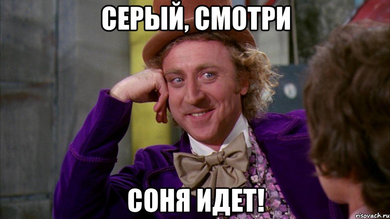 серый, смотри соня идет!, Мем Ну давай расскажи (Вилли Вонка)