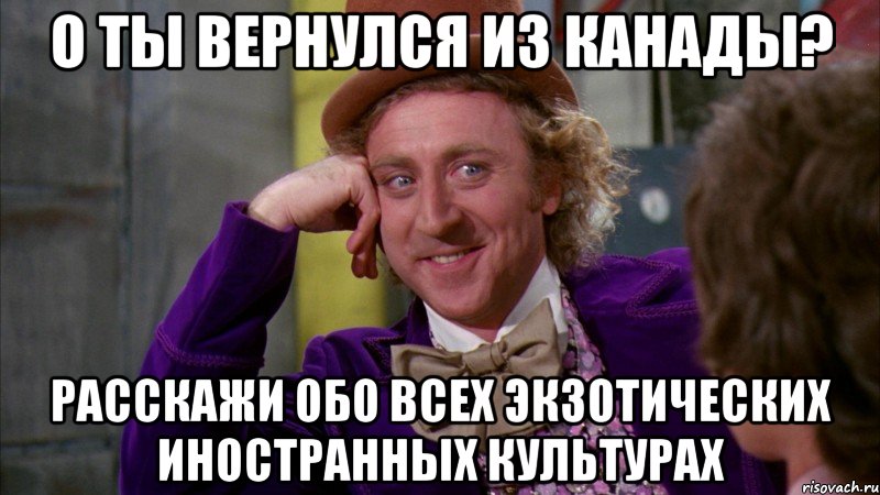 о ты вернулся из канады? расскажи обо всех экзотических иностранных культурах, Мем Ну давай расскажи (Вилли Вонка)