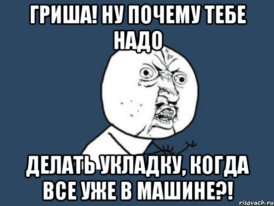 гриша! ну почему тебе надо делать укладку, когда все уже в машине?!, Мем Ну почему