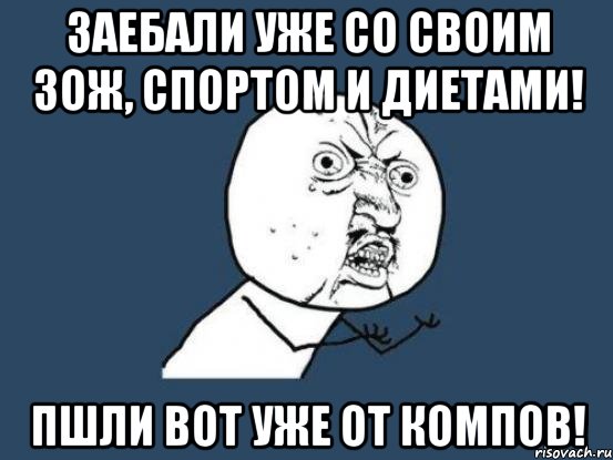 заебали уже со своим зож, спортом и диетами! пшли вот уже от компов!, Мем Ну почему